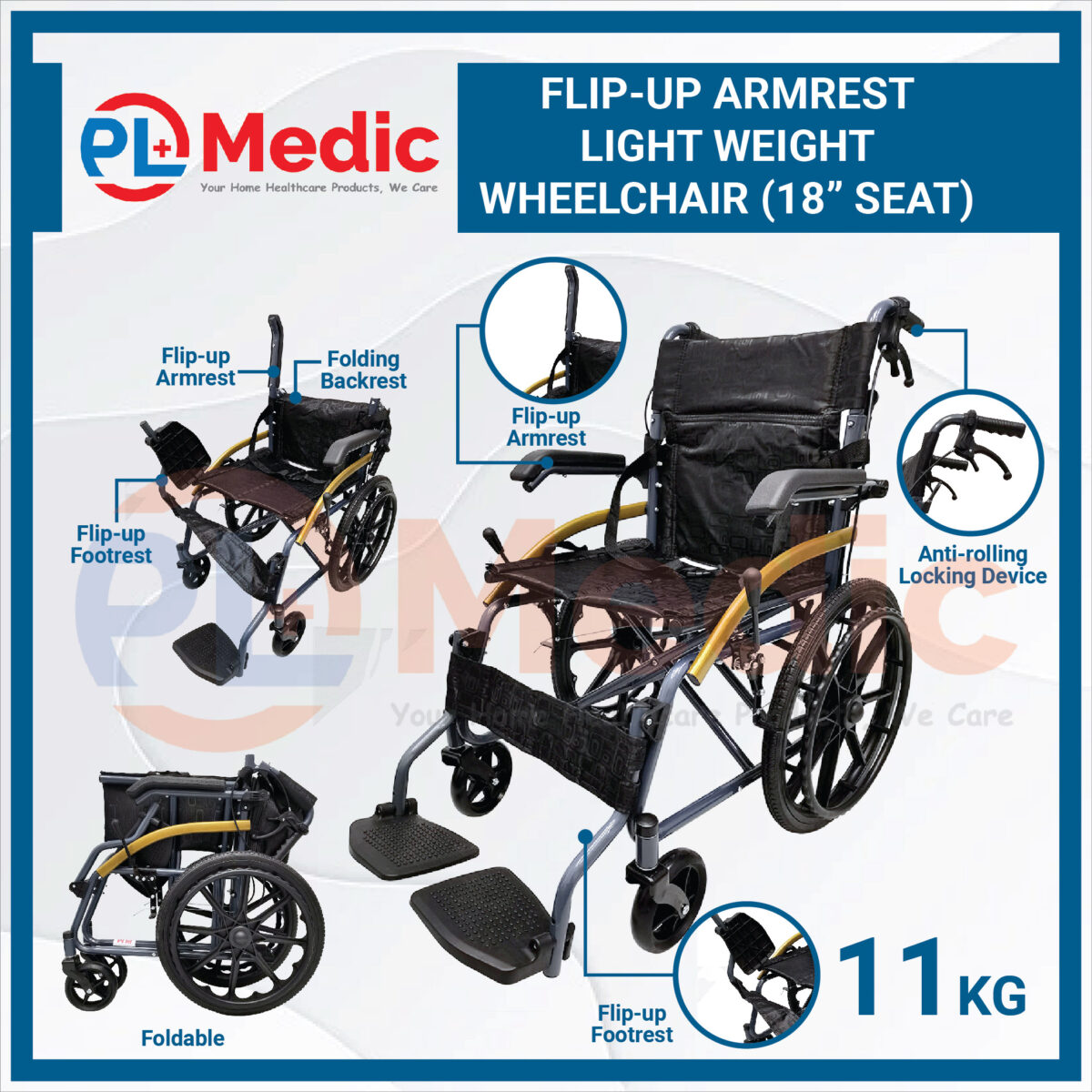Flip-up Armrest Light Weight Wheelchair PL Science Medic
